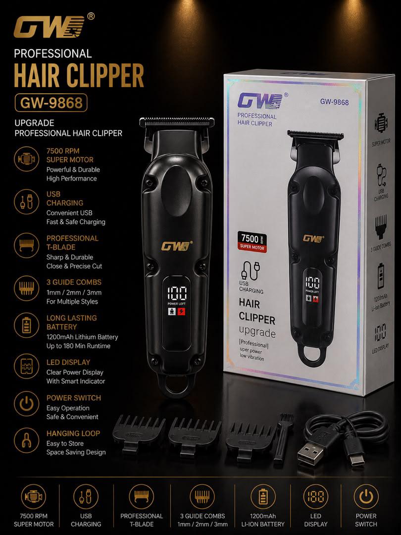ماشین اصلاح سر صورت جی دبلیو مدل GW-9868 اورجینال