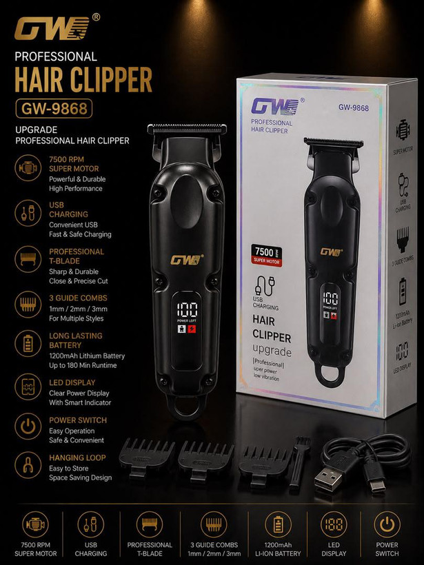 ماشین اصلاح سر صورت جی دبلیو مدل GW-9868 اورجینال