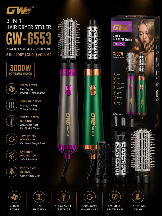 سشوار برسدار چرخشی جی دبلیو مدل GW-6553