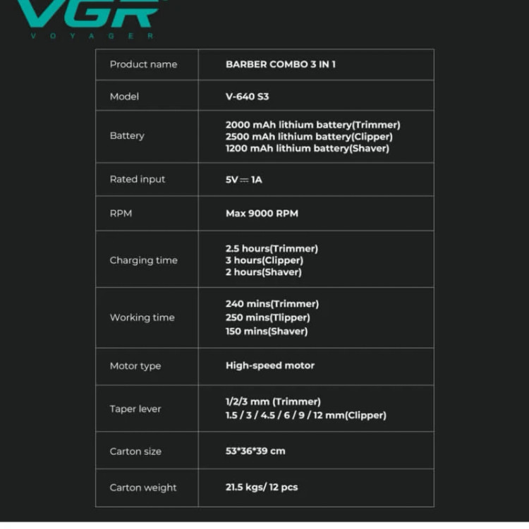 ست ماشین اصلاح حرفهای وی جی آر مدل VGR-V640 S3
