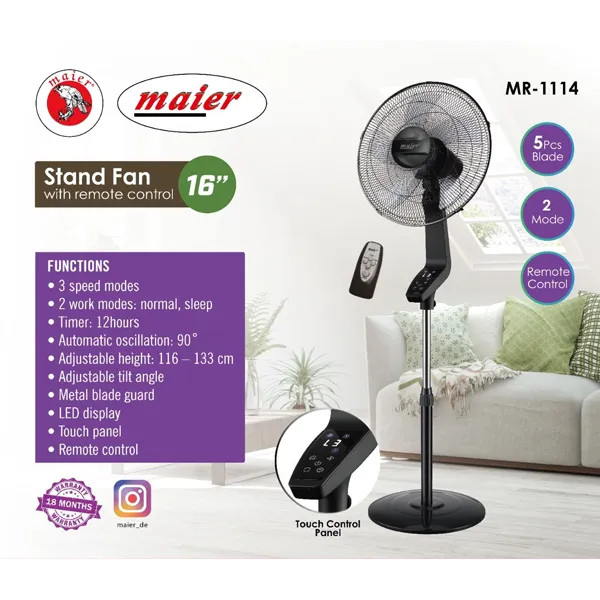 پنکه ایستاده مایر مدل MR1114 با ریموت و ۵ پره
